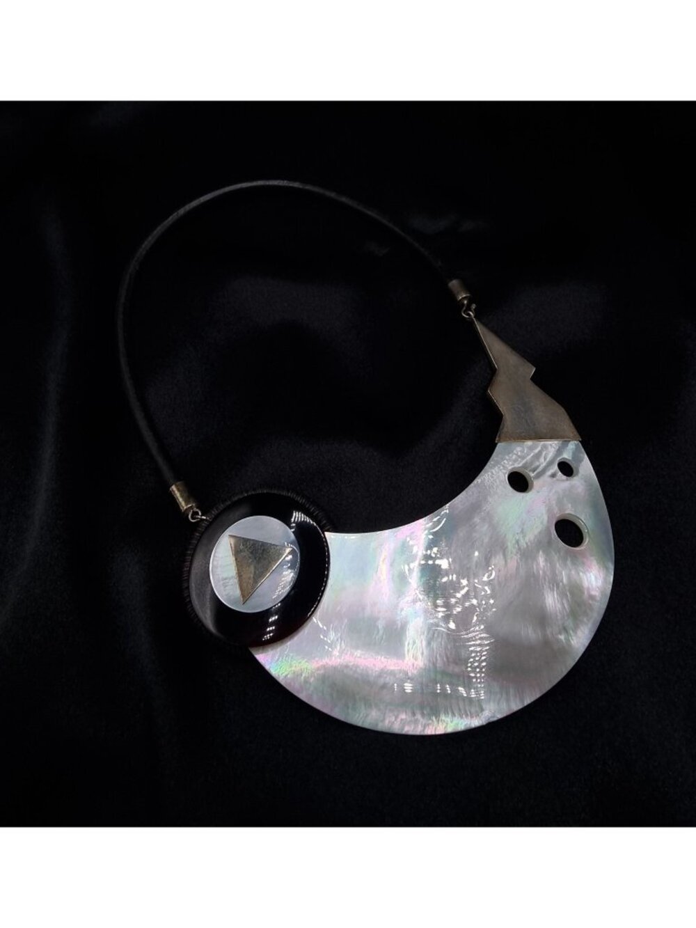 Vintage 1990's Mother Of Pearl Statement Necklace With Geometric Design